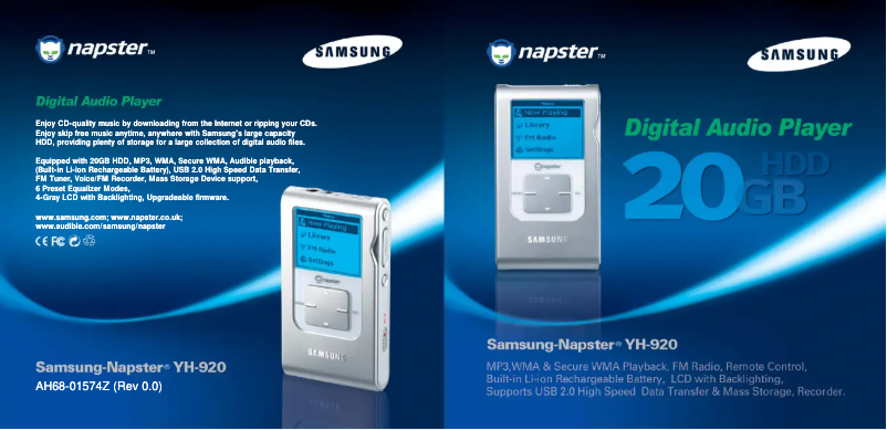 Page 1 de la notice Manuel utilisateur Samsung YP-920GS