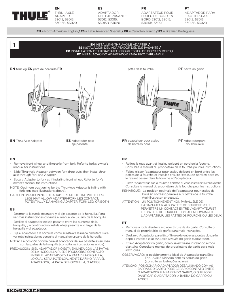 Image de la première page du manuel de l'appareil Thru-Axle Adapter 20mm