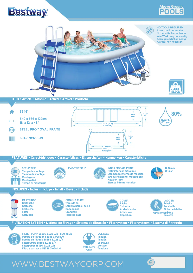 Page 1 de la notice Manuel utilisateur Bestway Steel Pro 5.49m x 3.66m x 1.22m Oval