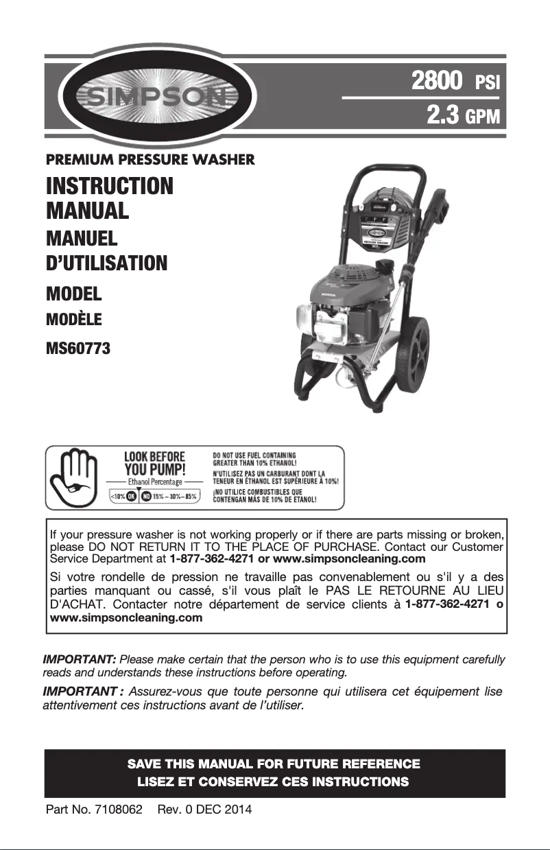Page n°1 - Manuel utilisateur Simpson Megashot MS60773