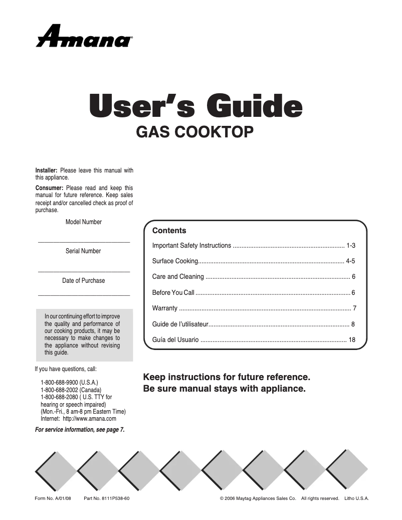 Page n°1 - Manuel utilisateur Amana AKS3640SS