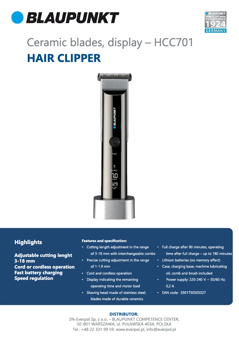 Image de la première page du manuel de l'appareil HCC701