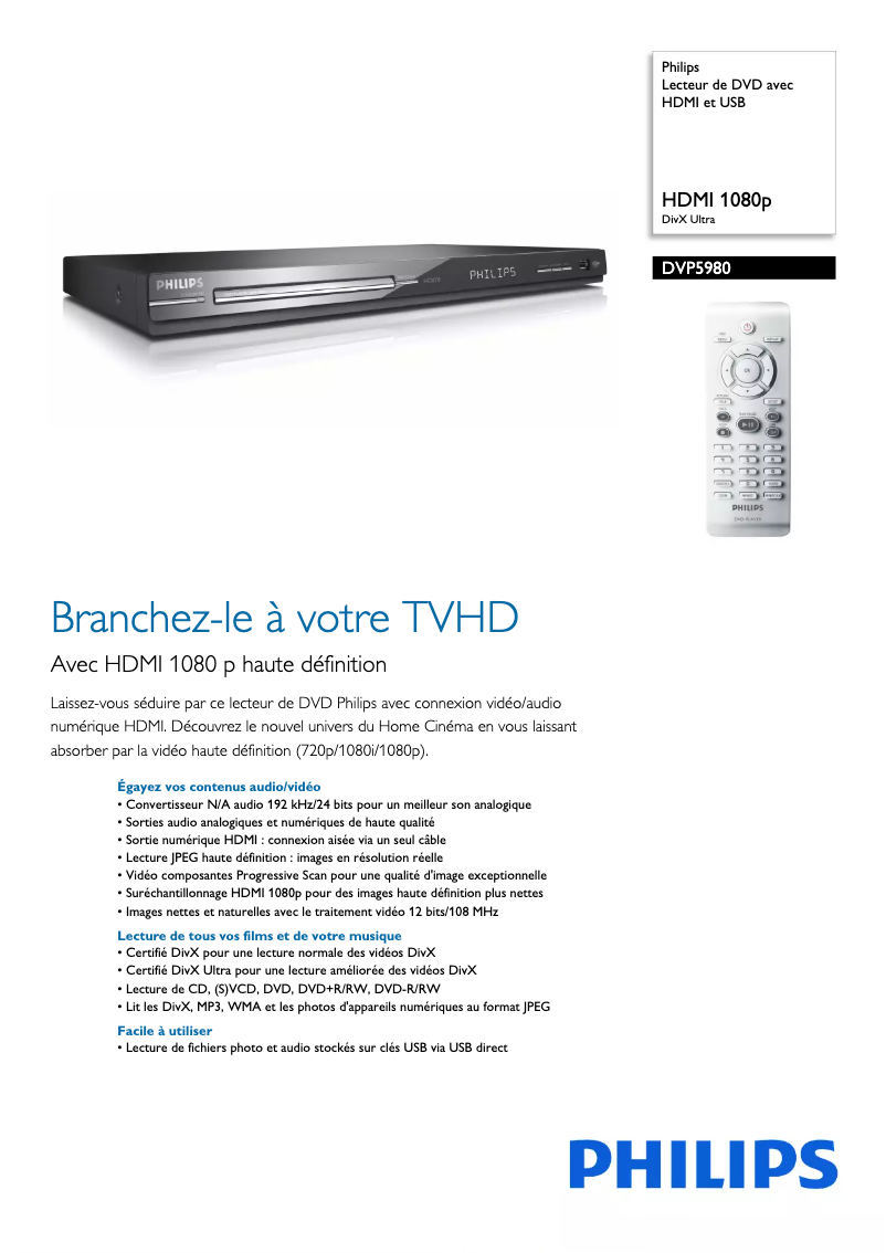 Image de la première page du manuel de l'appareil DVP5980