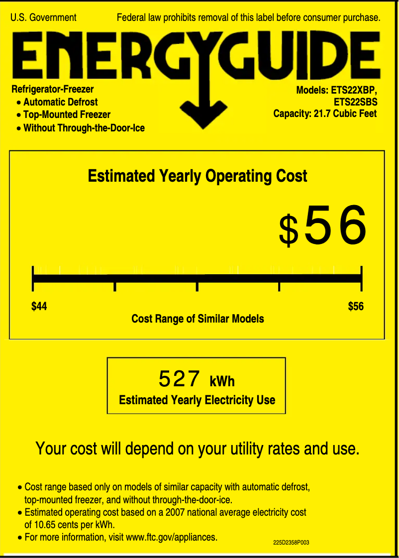 Page 1 of the manual Energy Label GE ETS22SBSSS