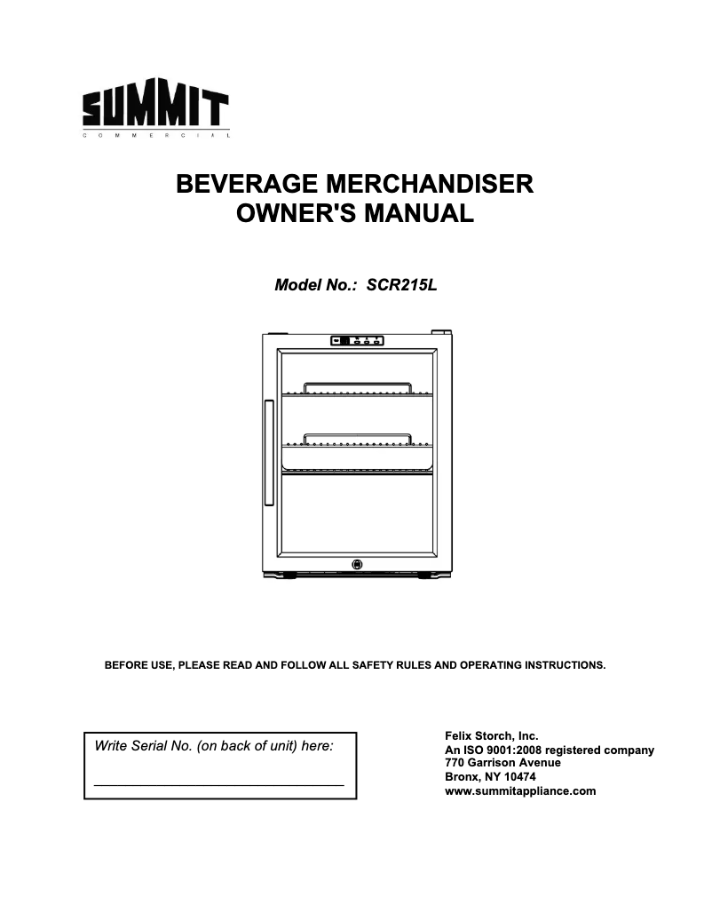Page 1 of the manual Installation Guide Summit SCR215L