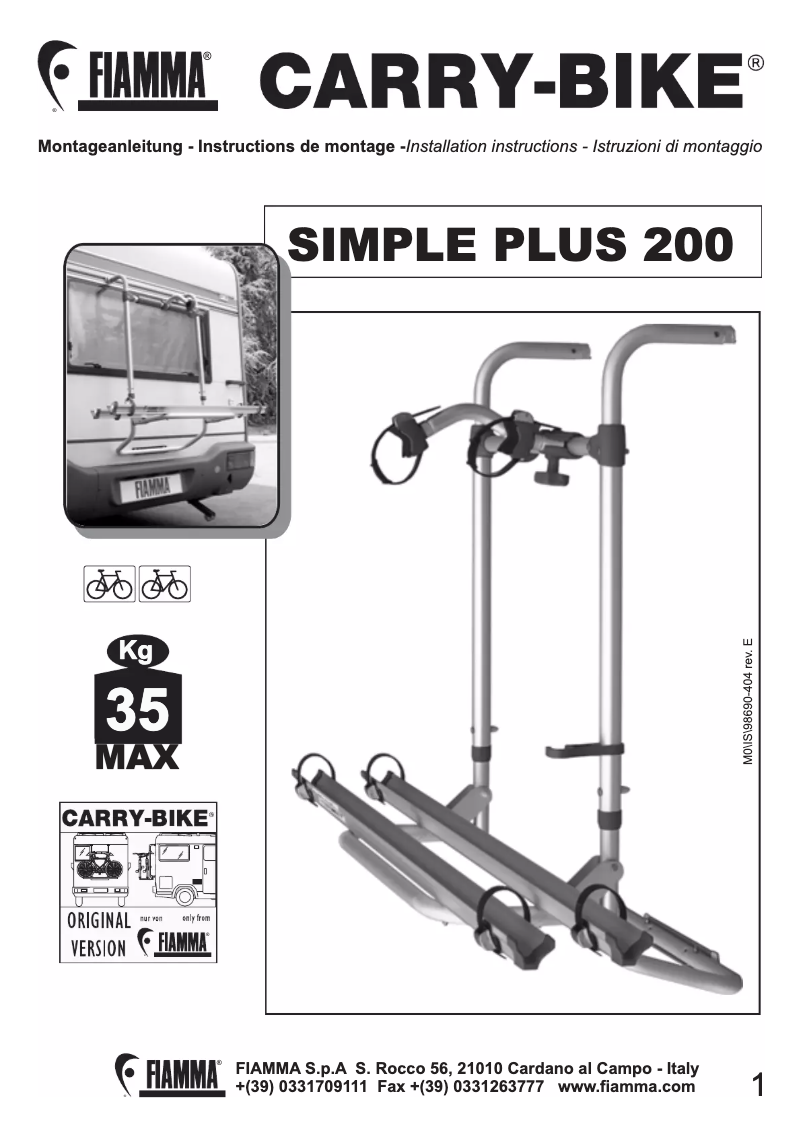 Image de la première page du manuel de l'appareil Carry-Bike Simple Plus 200