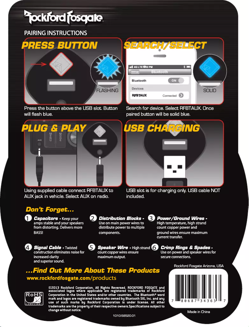 Page 1 de la notice Manuel utilisateur Rockford Fosgate RFBTAUX