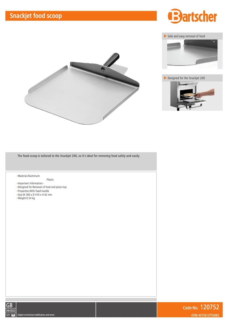 Page 1 de la notice Fiche technique Bartscher 120752