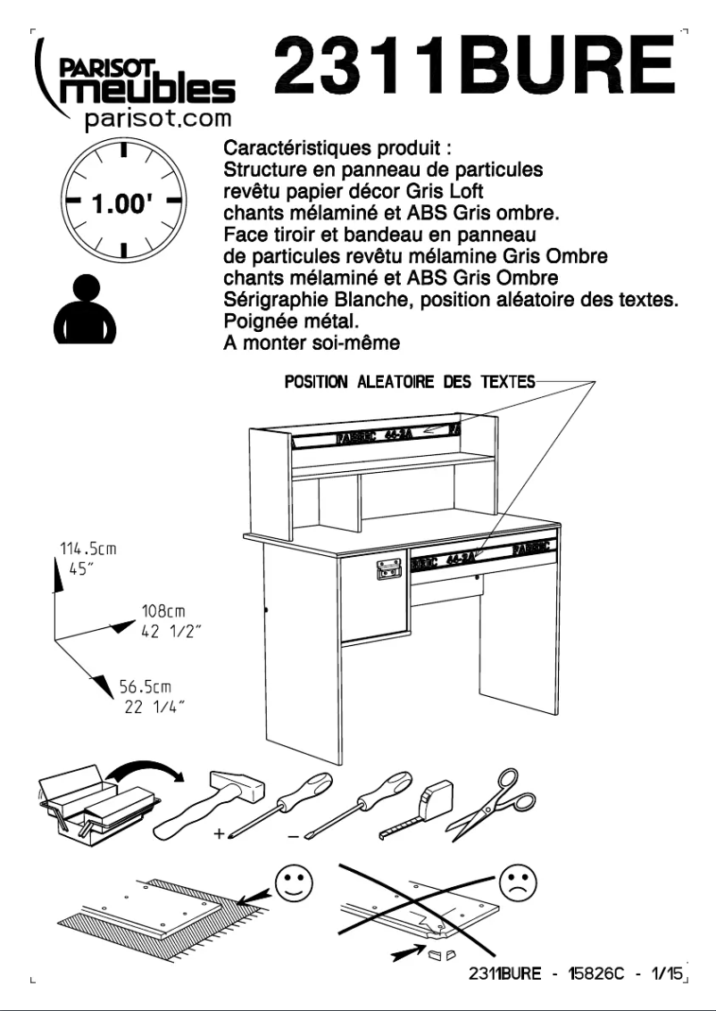 Page 1 de la notice Manuel utilisateur Parisot Fabric 2311BURE