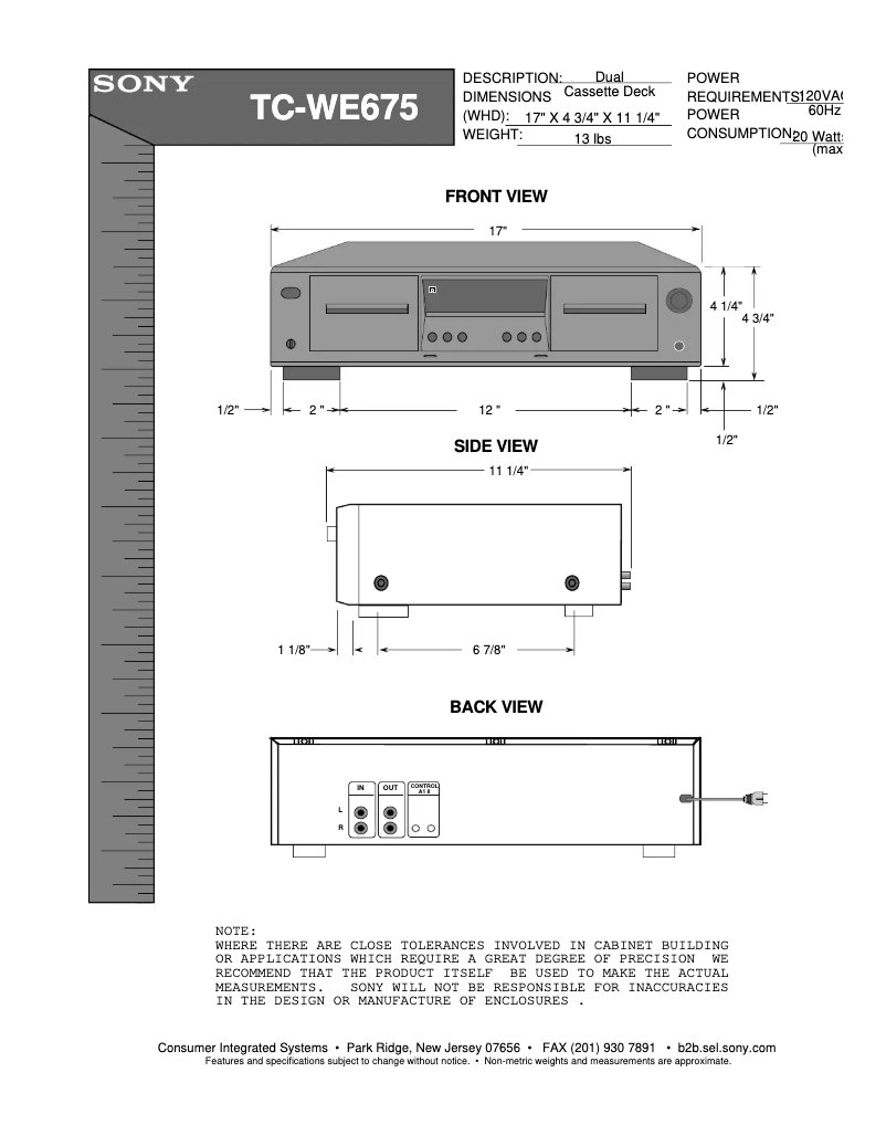 Page n°1 - Guide d'installation Sony TC-WE675