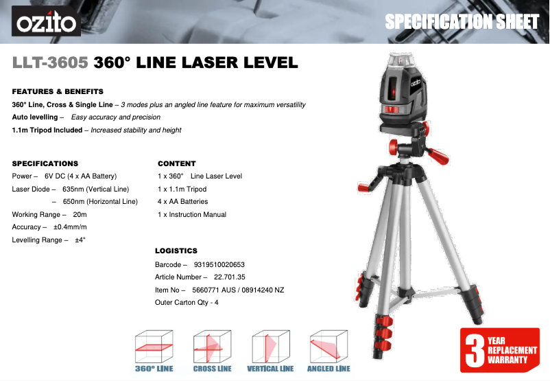Image de la première page du manuel de l'appareil LLT-3605