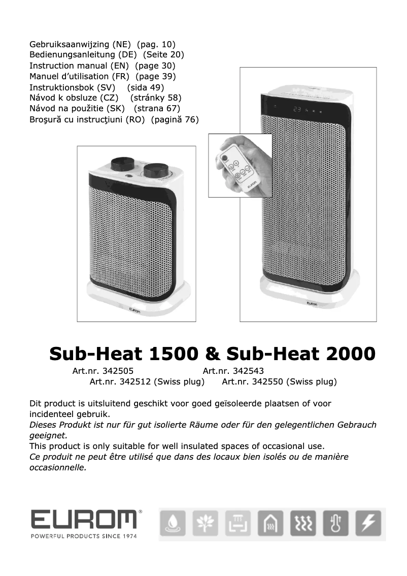 Page n°1 - Manuel utilisateur Eurom Sub-Heat 1500