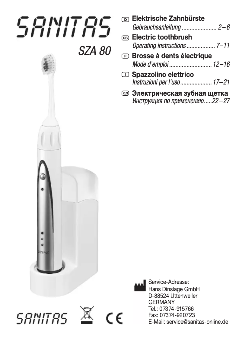 Page 1 de la notice Manuel utilisateur Sanitas SZA 80