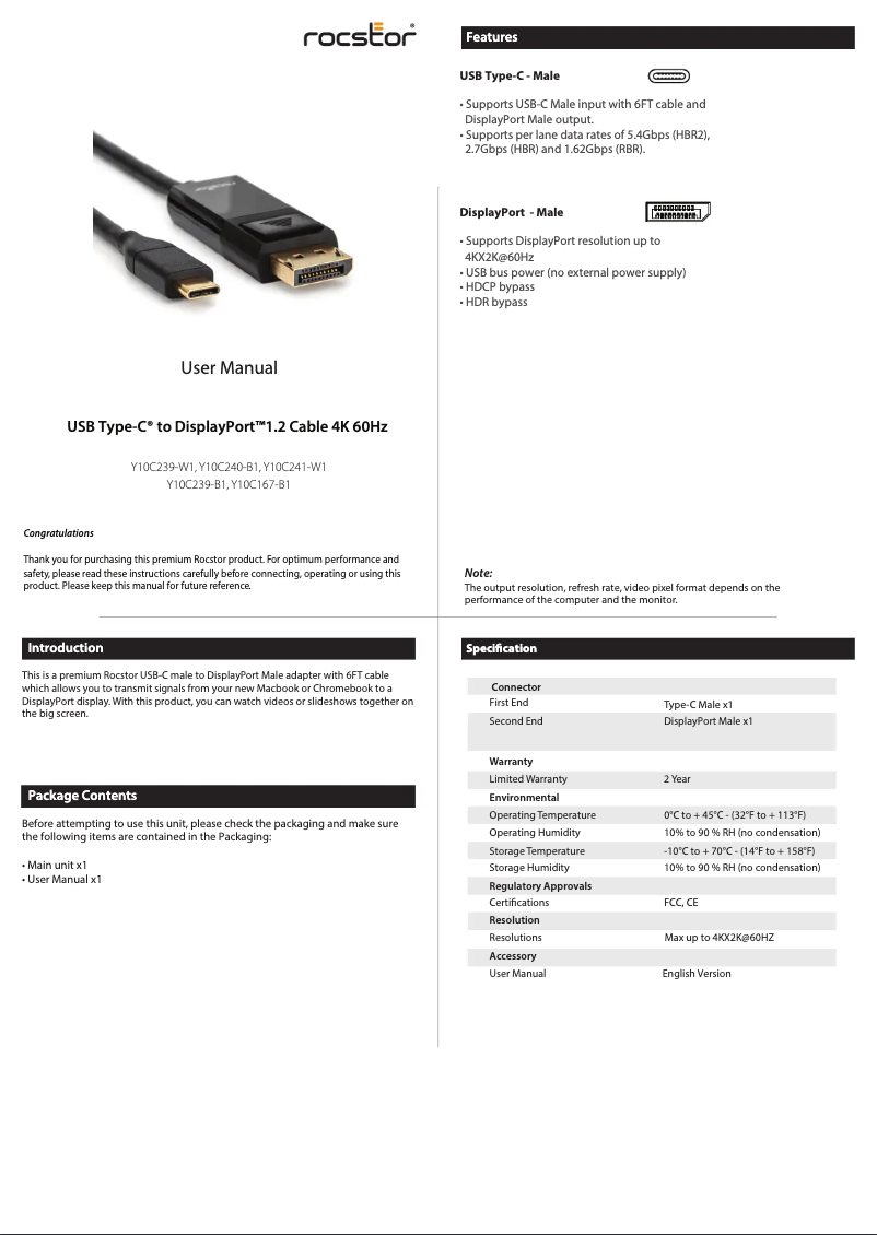 Página 1 del manual Manual de usuario Rocstor Y10C239-B1