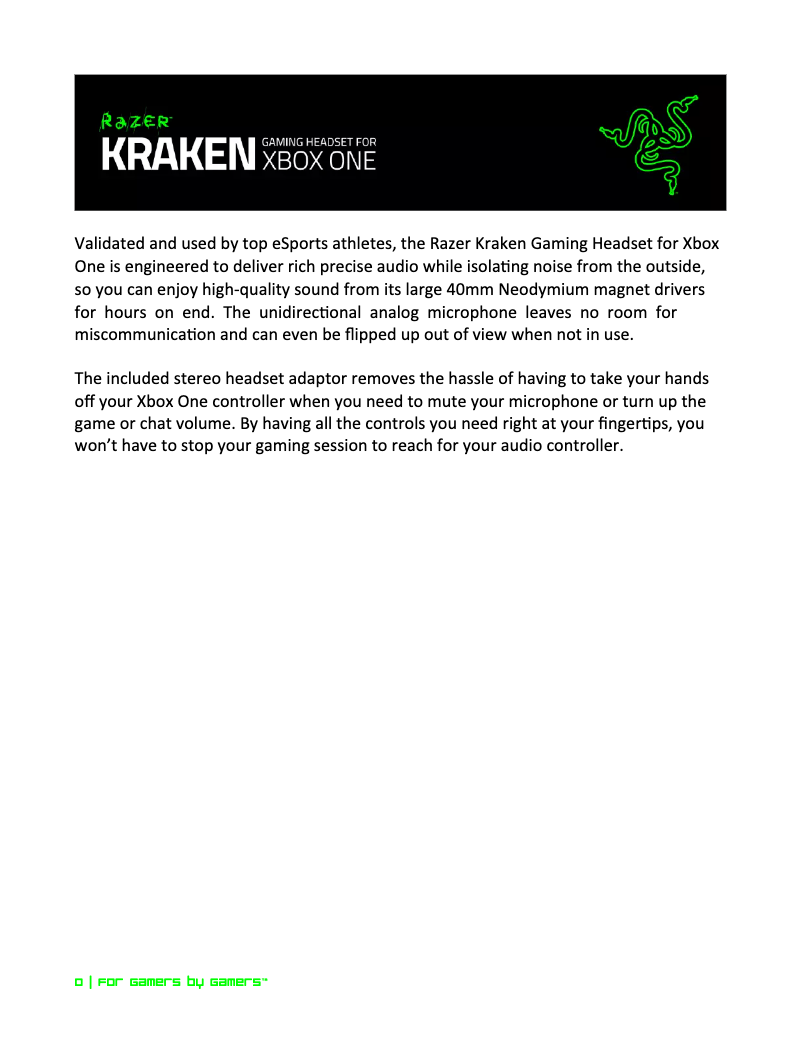 Page n°1 - Manuel utilisateur Razer Kraken for Xbox One