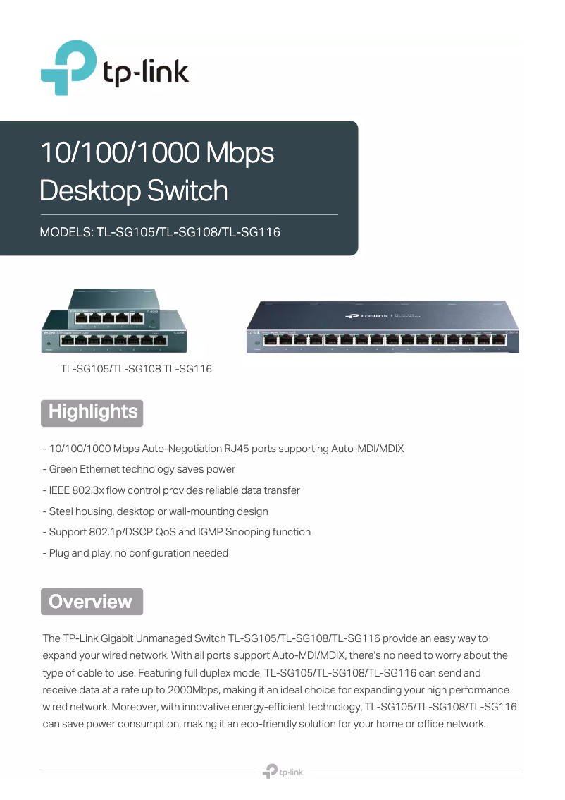 Página 1 del manual Ficha técnica TP-Link TL-SG108