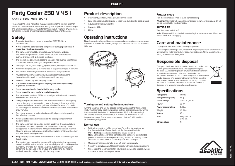 Page n°1 - Manuel utilisateur Asaklitt SPC-45