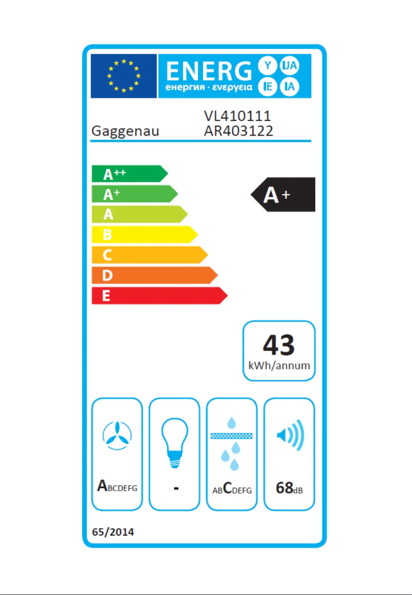 Page 1 de la notice Label énergétique Gaggenau CVL410100