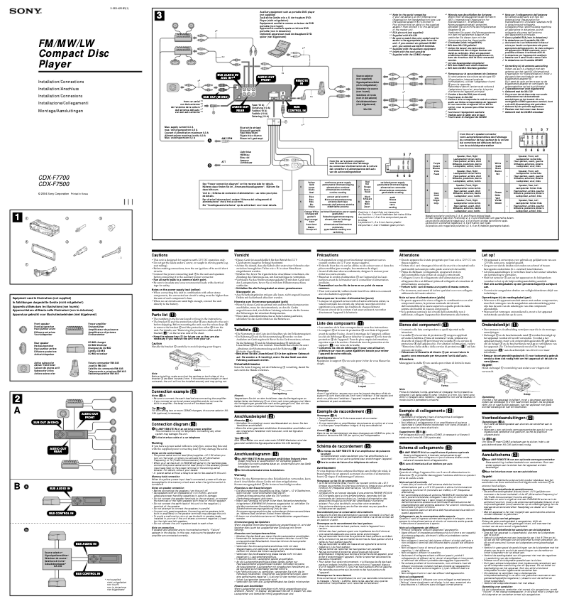 Page 1 de la notice Guide d'installation Sony CDX-F7500