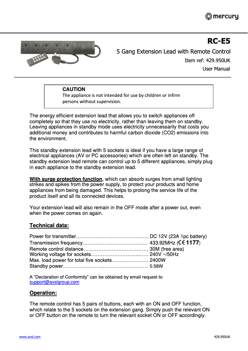 Page 1 de la notice Manuel utilisateur Mercury RC-E5