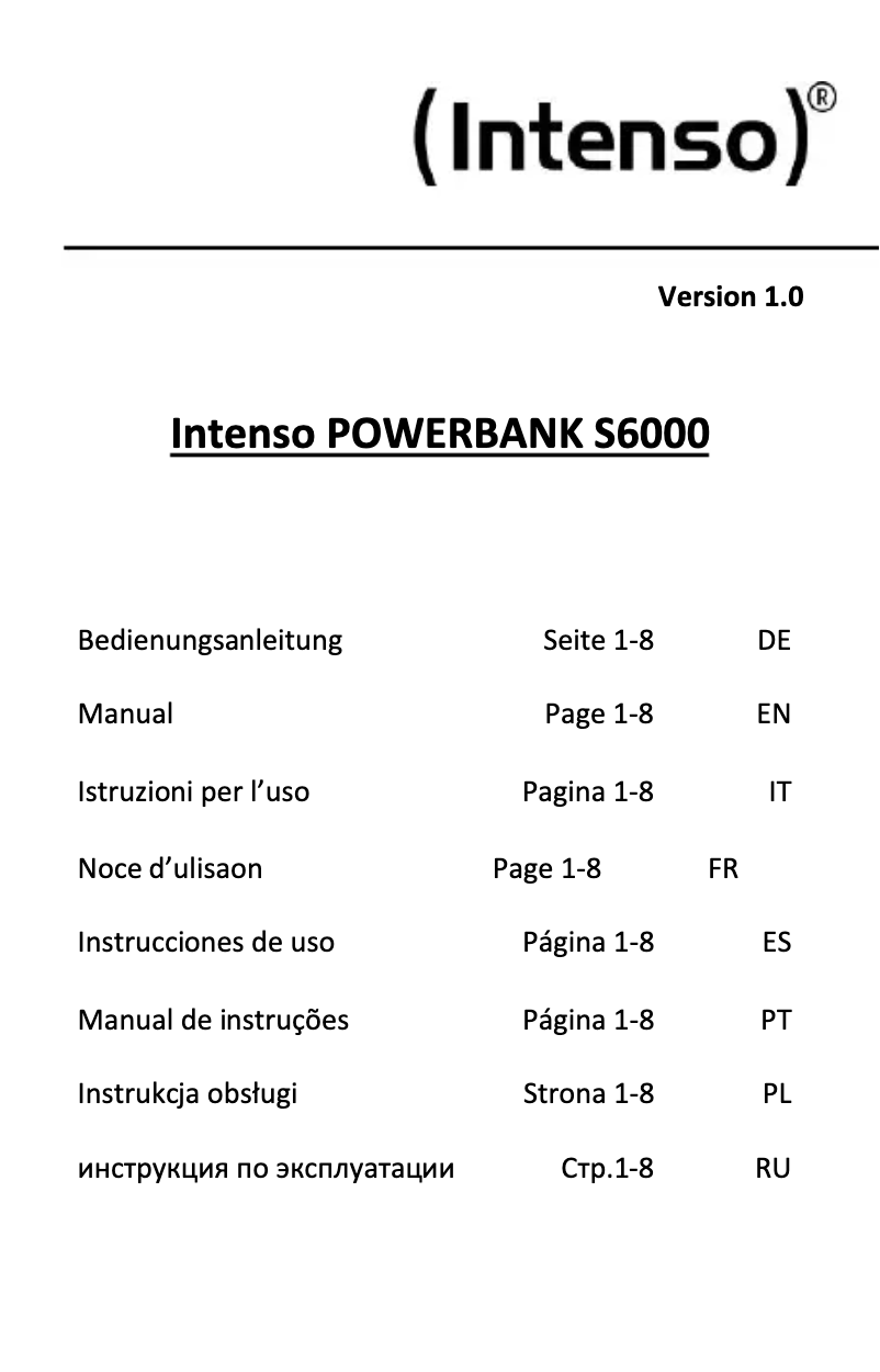Page n°1 - Manuel utilisateur Intenso Powerbank S6000