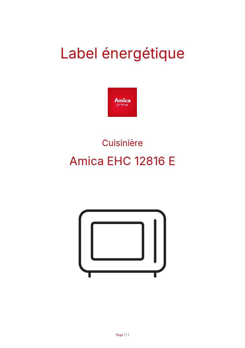 Page n°1 - Label énergétique Amica EHC 12816 E
