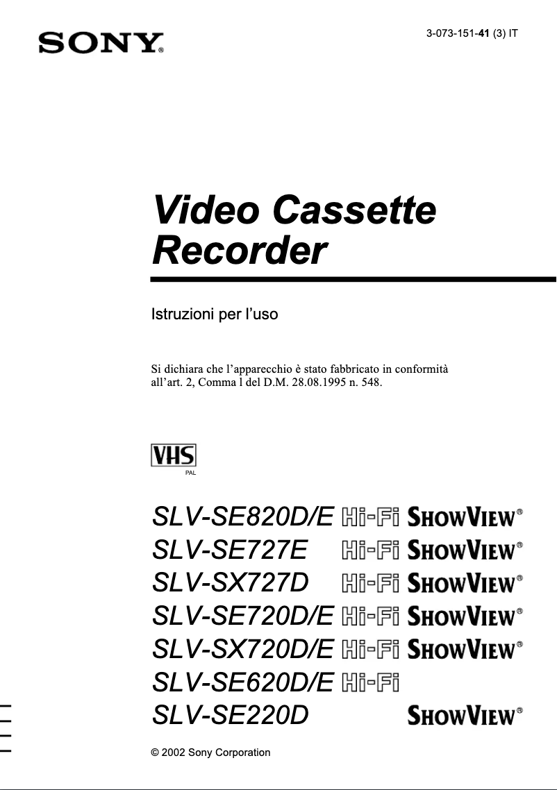 Page n°1 - Manuel utilisateur Sony SLV-SE820D