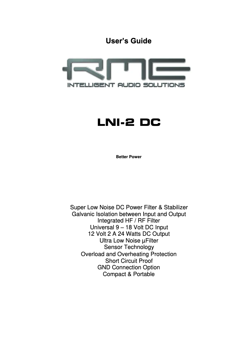 Page n°1 - Manuel utilisateur RME LNI-2 DC