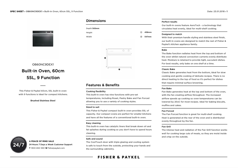 Page 1 de la notice Fiche technique Fisher & Paykel OB60NC9DEX1