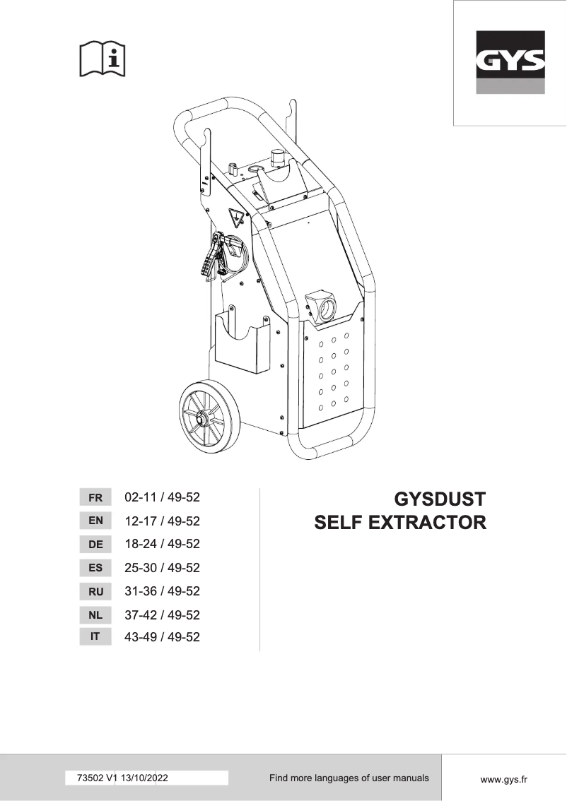 Page 1 de la notice Manuel utilisateur GYS Gysdust Self Extractor