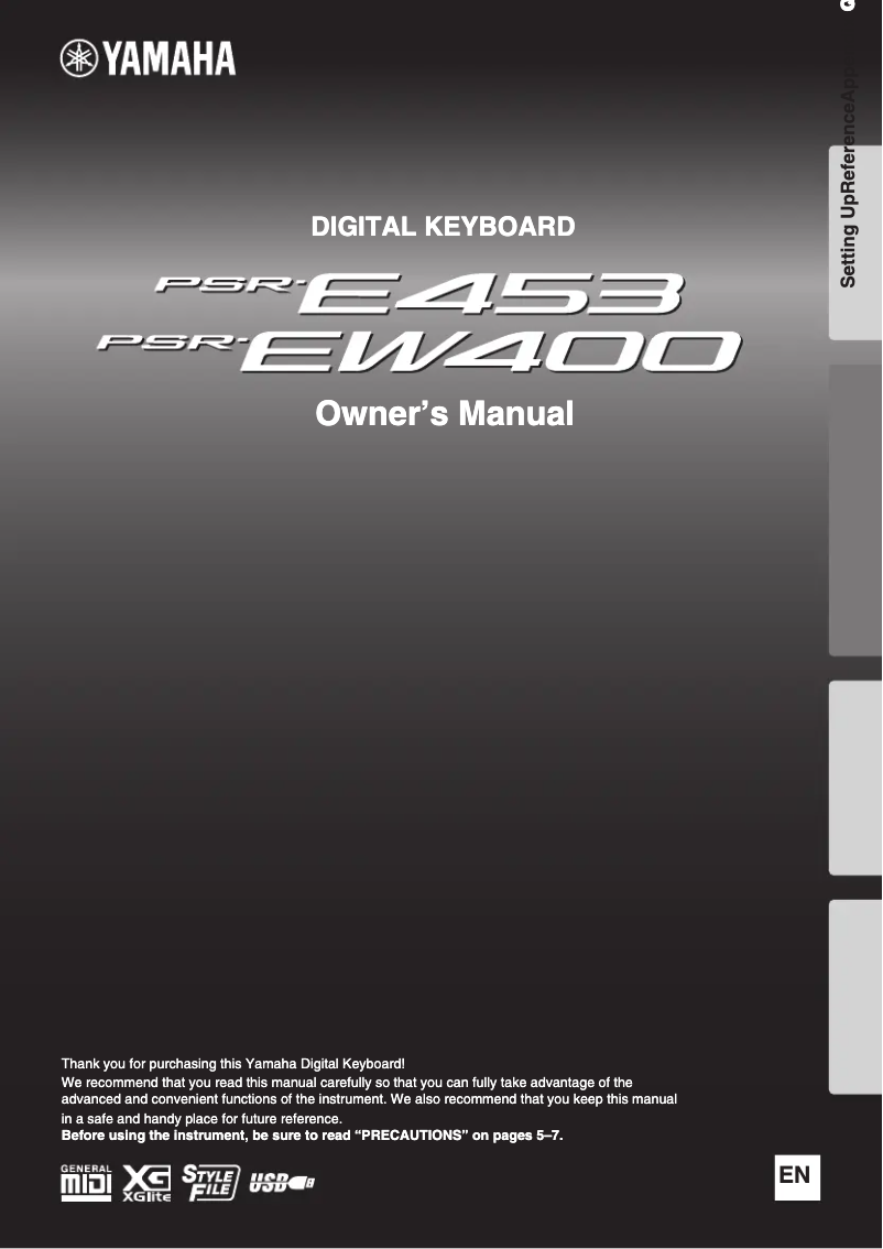 Image de la première page du manuel de l'appareil PSR-EW400