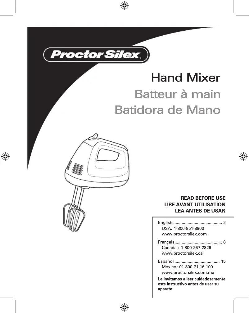 Page n°1 - Manuel utilisateur Proctor Silex 62511