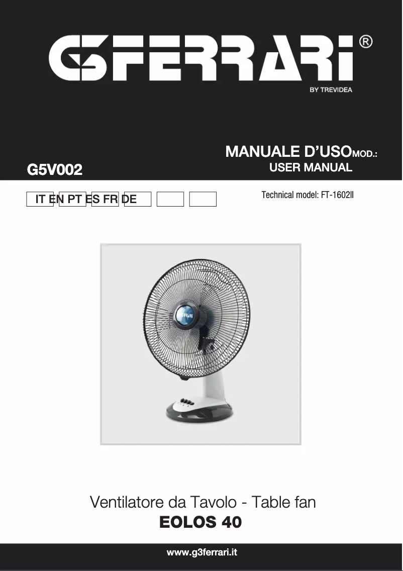 Page n°1 - Manuel utilisateur G3 Ferrari Eolos 40 G5V002