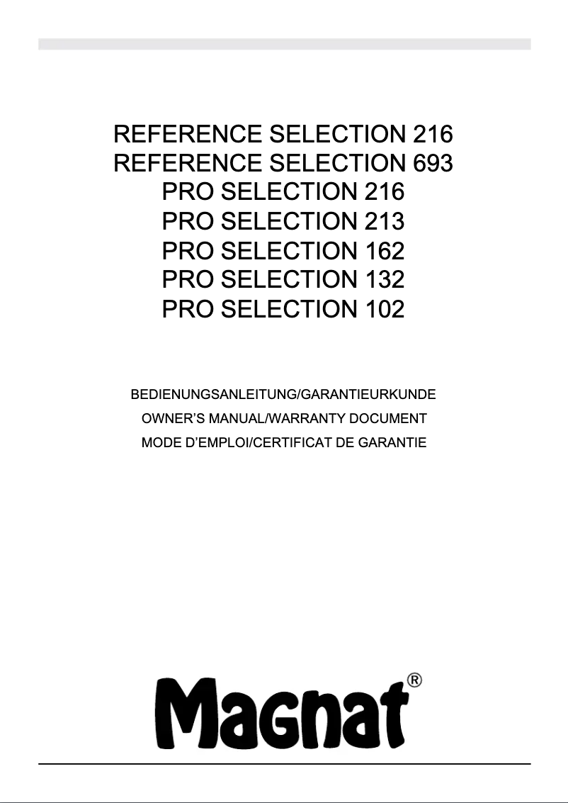 Page 1 de la notice Manuel utilisateur Magnat Pro Selection 162