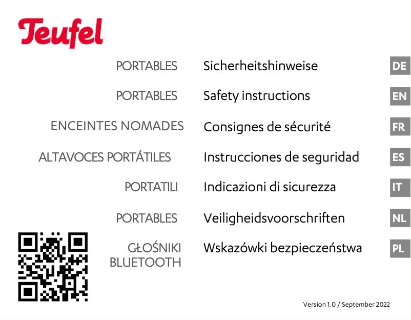 Page 1 de la notice Instructions de sécurité Teufel Boomster