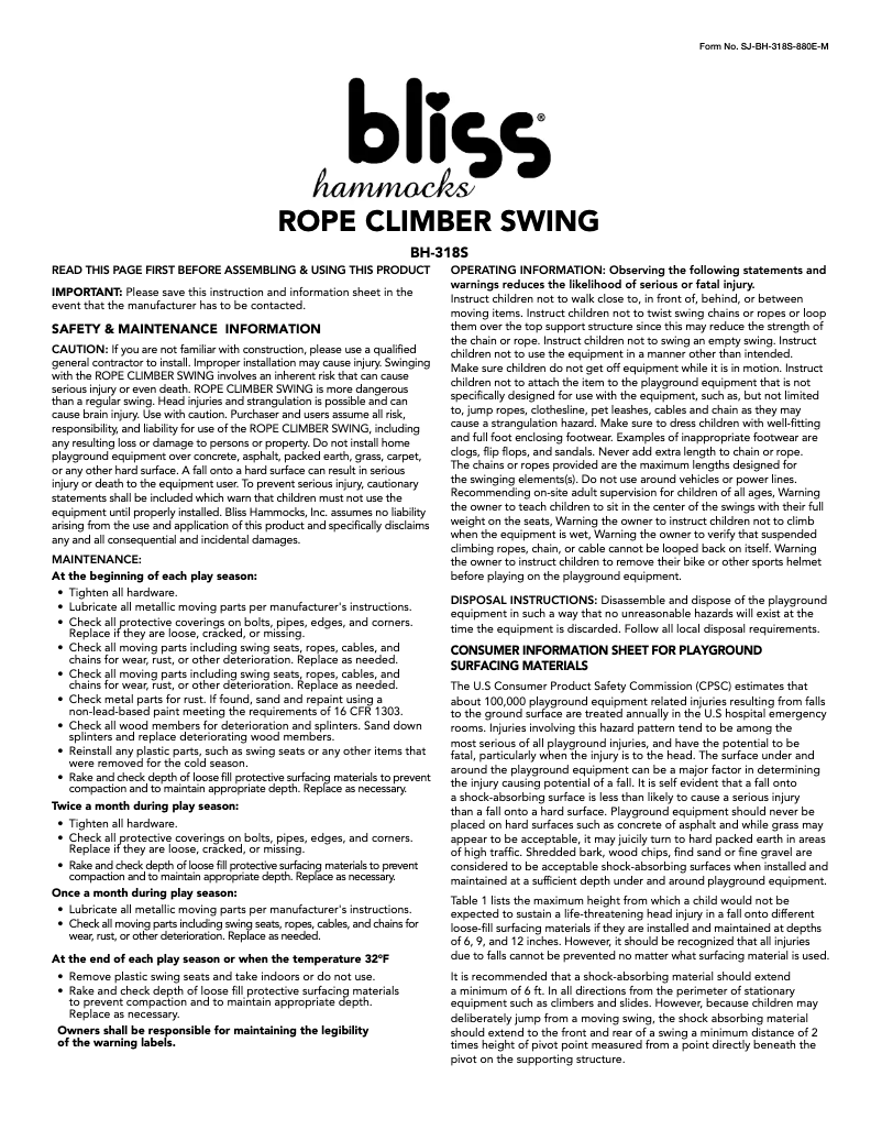 Page 1 de la notice Manuel utilisateur Bliss Outdoors BH-318S
