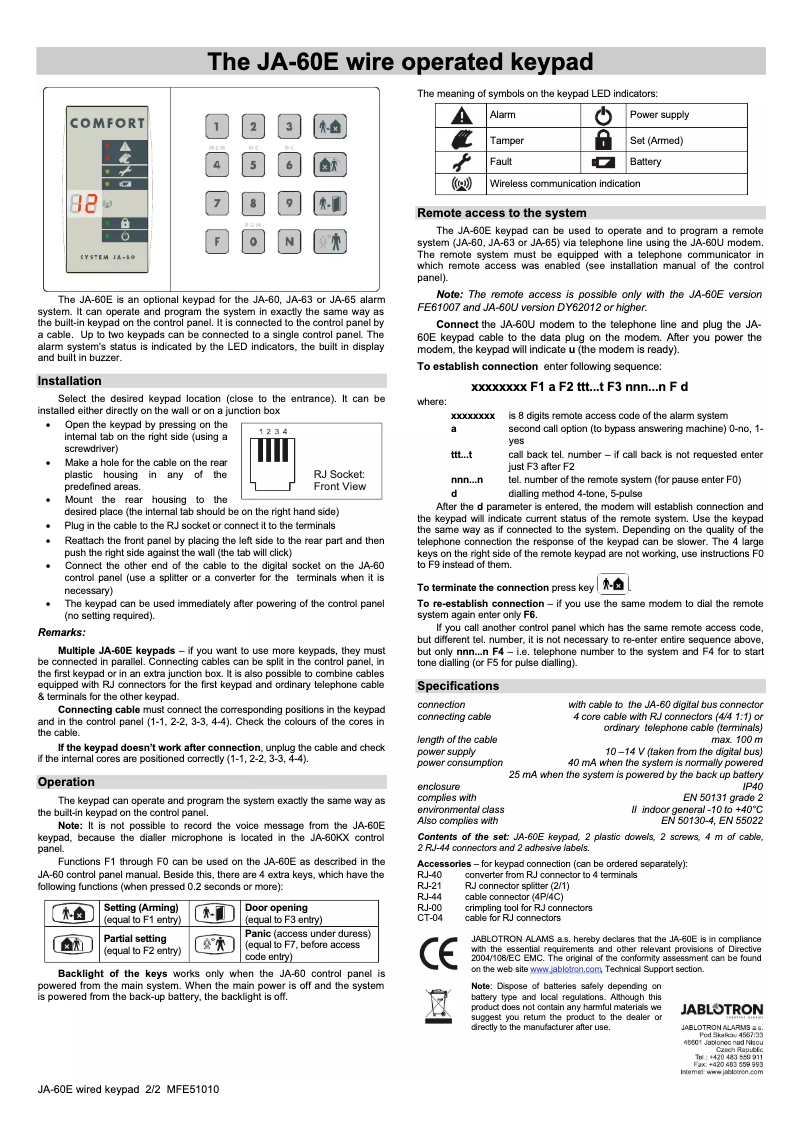 Page 1 de la notice Manuel utilisateur Joblotron JA-60E