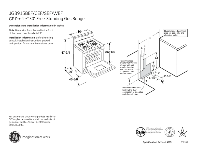 Imagen de la primera página del manual del dispositivo Profile JGB915CEFCC
