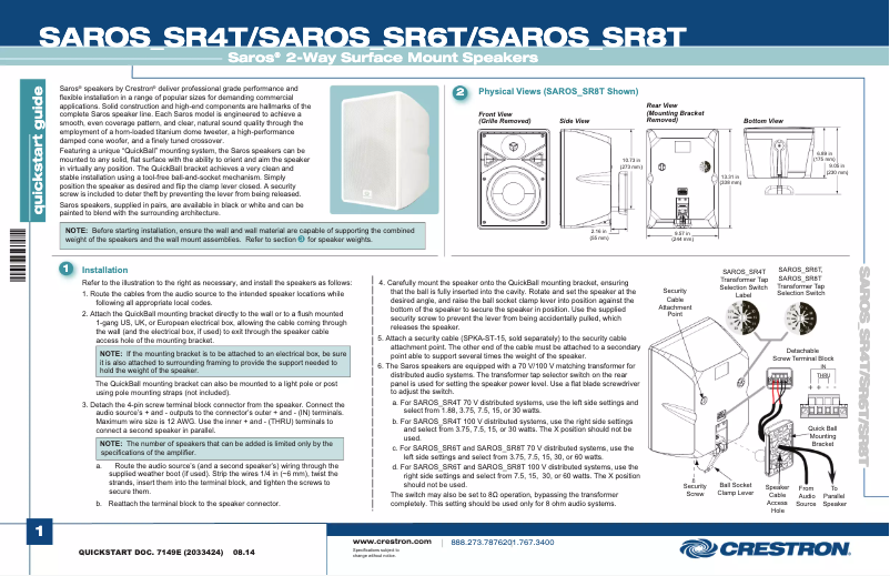 Page n°1 - Manuel utilisateur Crestron SAROS SR4T-B-T-EACH