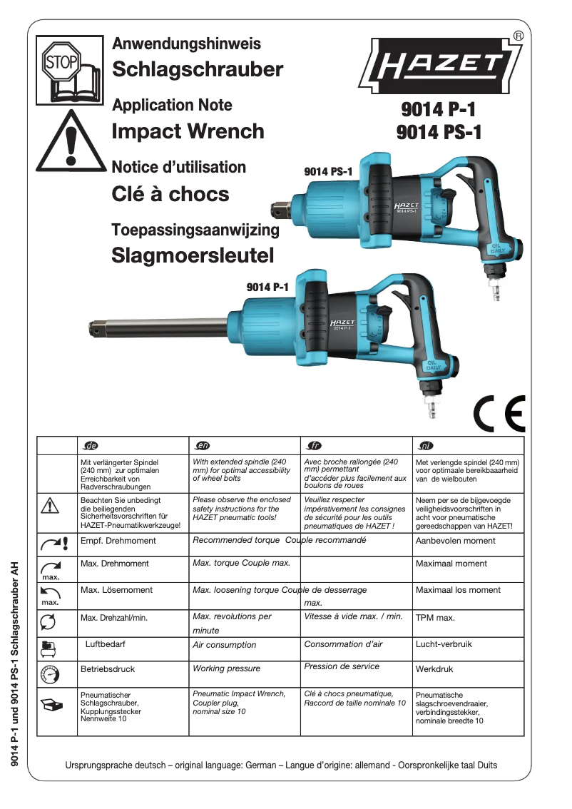 Page 1 de la notice Manuel utilisateur Hazet 9014P-1