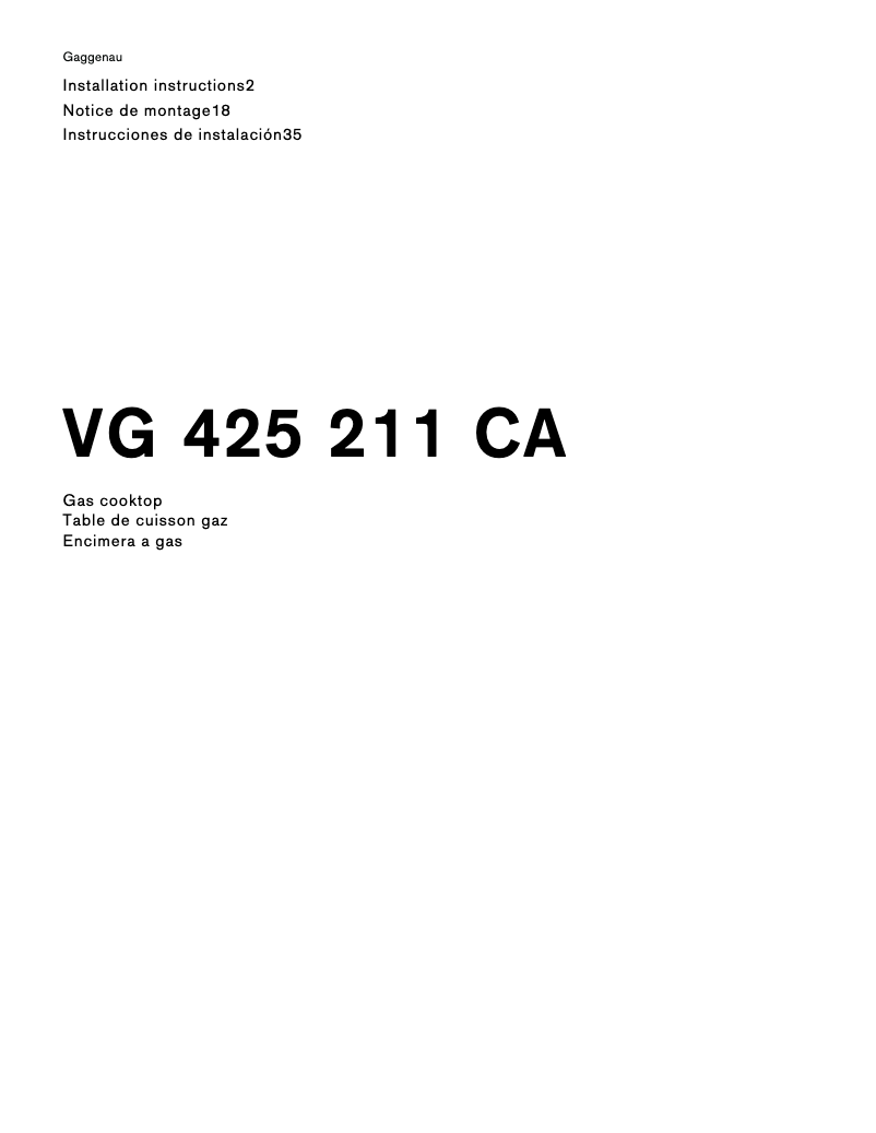 Página 1 del manual Guía de instalación Gaggenau VG425211CA