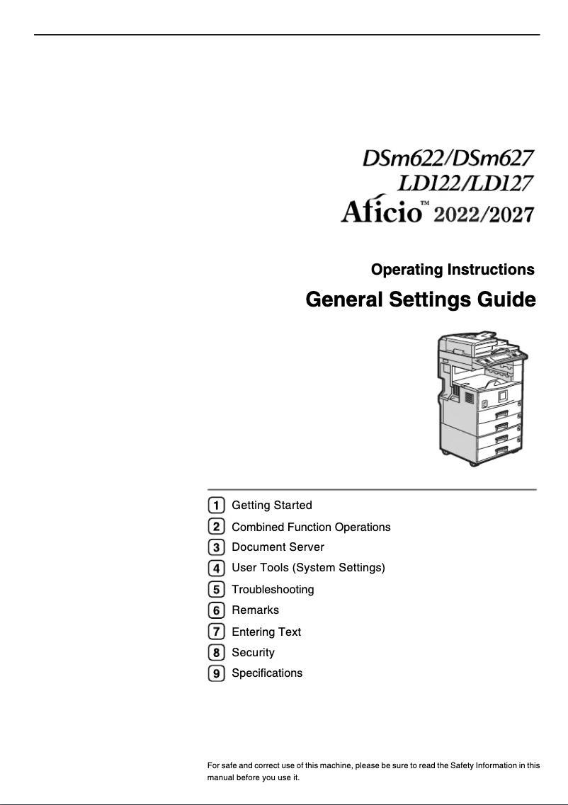 Image de la première page du manuel de l'appareil Aficio 2027