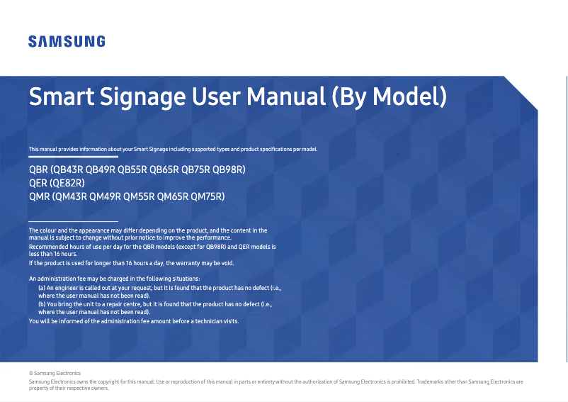 Page 1 de la notice Manuel utilisateur Samsung LH75QMREBGCX