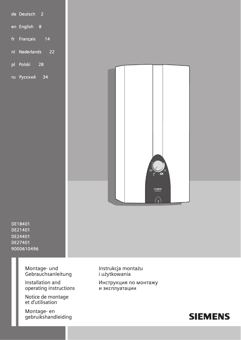 Page 1 de la notice Manuel utilisateur Siemens DE27401