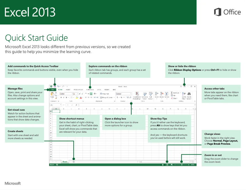 Page 1 de la notice Manuel utilisateur Microsoft Excel 2013