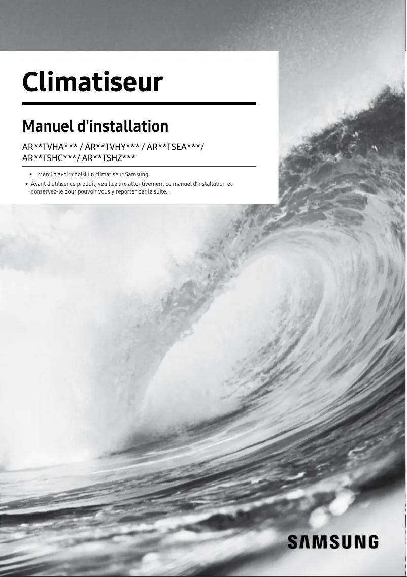 Page 1 de la notice Guide d'installation Samsung AR09TVHABWKXGA