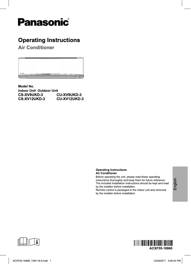 Page 1 de la notice Manuel utilisateur Panasonic CS-XV12UKD-3