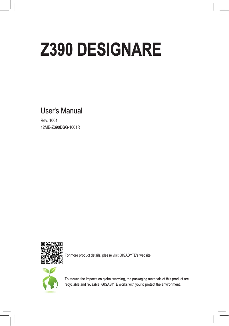 Page 1 de la notice Manuel utilisateur Gigabyte Z390 Designare
