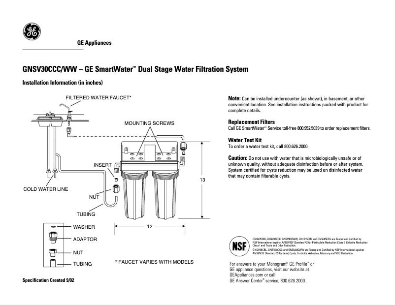 Page n°1 - Fiche technique GE GNSV30CWW