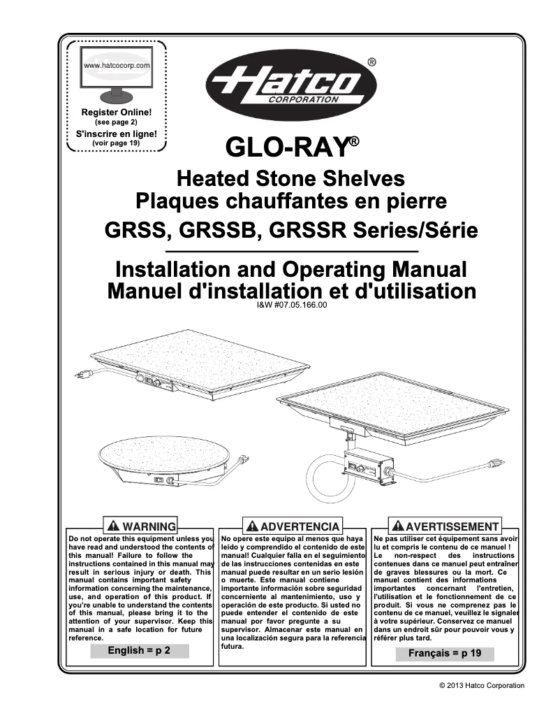 Page 1 de la notice Manuel utilisateur Hatco Glo-Ray GRSS-7218